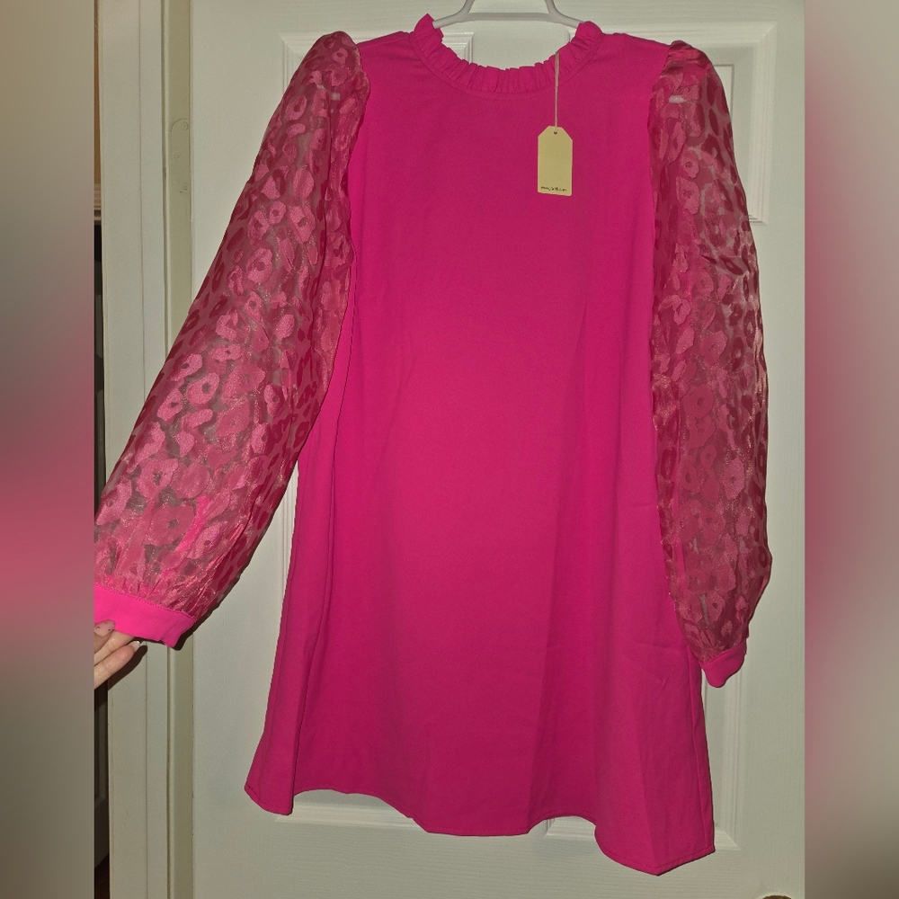 NWT Pink Dress with Sheer Cheetah Sleeves